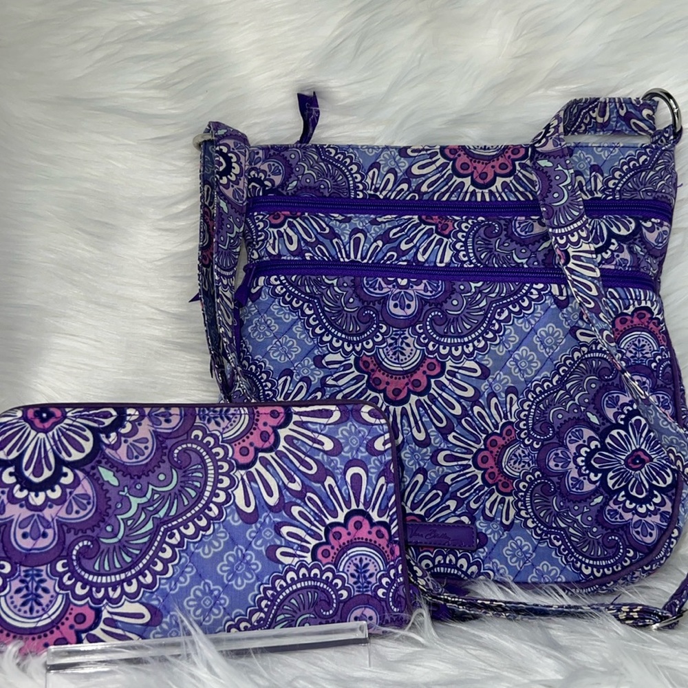 Beautiful Vera Bradley Purple/Blue crossbody & wallet bundle
